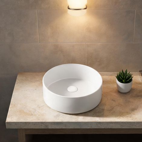 Vasque design ronde en céramique blanche 36 cm coloris blanc (1/5)