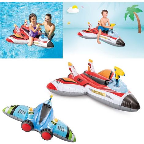 Rotes aufblasbares Flugzeug mit Wasserpistole, Kinderfahrzeug. (1/5)