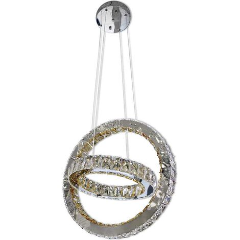 Lampadario moderno a sospensione due anelli a led luce bianca 6500k 35 watt plafoniera con cristalli in acrilico illuminazione casa