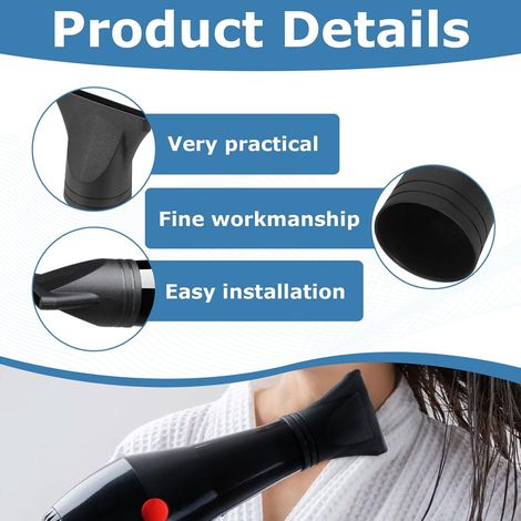 Set di 2 ugelli neri per asciugacapelli, ugello diffusore universale per asciugacapelli di tipo non generico, ugello di ricambio largo per asciugacapelli di diametro 4,5 cm (1/4)