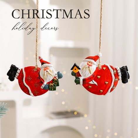 Jeu de 2 ornements métalliques pour sapin de Noël : ornements suspendus de Noël, représentant le Père Noël, le bonhomme de neige, un bas de Noël et un traîneau (1/4)