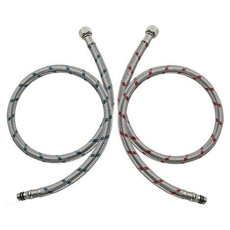 Lot de 2 raccords de tuyau de raccordement G3/8 x M10, rallonge de tuyau de robinet 60 cm, rallonge de tuyau flexible, tuyau blindé en acier inoxydable, tuyau de raccordement de robinet 3/8" pour miti (1/5)
