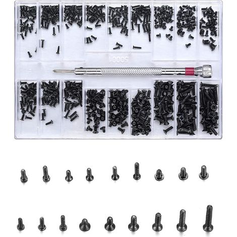 [NUNCA USADO] INHHUB - Kit surtido de 500 tornillos de reparación micro, mini tornillos autoperforantes de acero inoxidable, para gafas, portátiles, joyas y reparación de relojes, con destornillador.