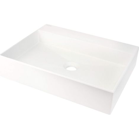 Lavabo de encimera de granito con espacio para grifería - 500 x 400 mm, alabastro CQR AU5S (1/5)