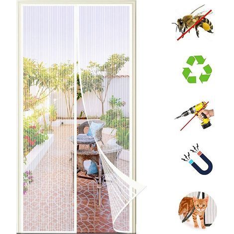TAISHENGDA-Moustiquaire Porte Fenêtre Magnétique, Auto-AdhéSif en Maille Chiffrement Moustiquaire, Anti Moustique Rideau Aimantée Fermeture Automatique, Pour Portes Fenêtres, Blanc 100x210cm (1/5)