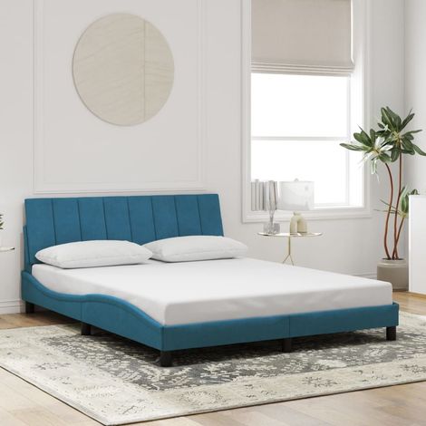 Cadre de lit sans matelas-Structure de lit Hanko bleu 160x200 cm velours (1/5)