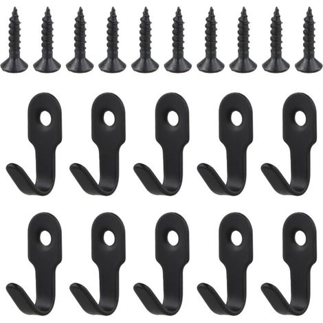 10 Stück schlichte schwarze Wandhaken aus Edelstahl im Retro-Stil, Mini-Schraubhaken mit 10 Schrauben für Türen, Wände, Badezimmer und Küchen