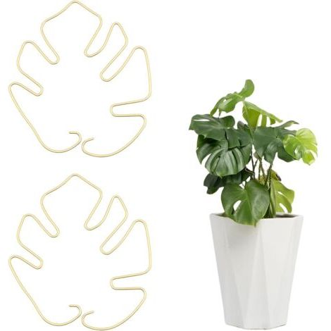 Lot de 2 tuteurs en forme de feuille pour tiges de plantes – support en fer résistant pour Monstera et plantes grimpantes – pinces en bambou pour stabiliser les feuilles (1/4)