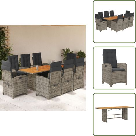 Chaise de jardin inclinable - vidaXL Ensemble à manger de jardin 9 pcs coussins gris résine tressée - Coussin de siège (1/5)