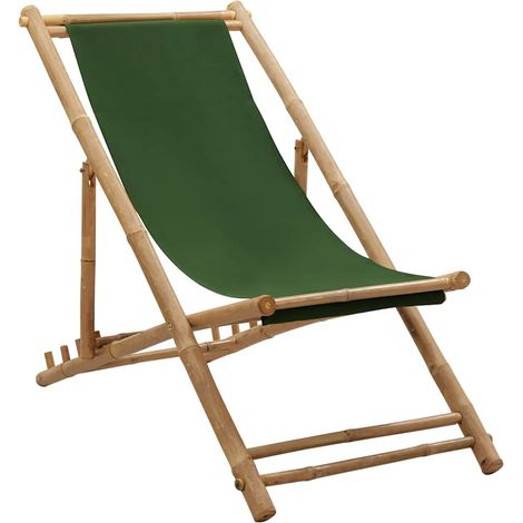 Silla de playa de bambú y lona verde vidaXL (1/5)