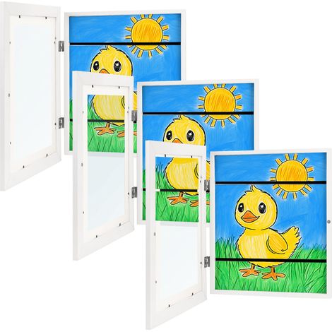 Cornici artistiche intercambiabili - Apertura frontale per esposizione e conservazione 100 pezzi - Set di 3 cornici artistiche per bambini con ganci da parete e (1/5)