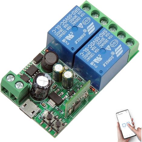 Smart WiFi Switch 2 Channels, DC 5V 12V 24V 36V Passive Output Relay Module, APP WIFI Control Compatible with Home, Inching/Self-Locking Switch (1/5)