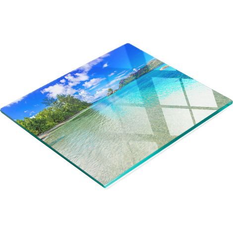 Tagliere e vassoio decorativo in vetro, modello Seychelles Beach, 60x52 cm (1/5)