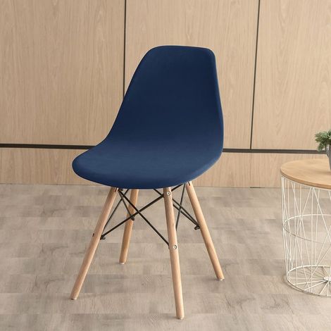 Housse élastique monobloc pour fauteuil moderne en coque – Couverture universelle en peluche argentée avec finition stretch, couleur bleu foncé