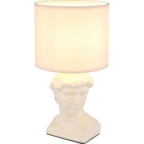 Lampada da tavolo statua in ceramica scultura lampada da tavolo Cesare lampada da comodino paralume in tessuto crema, 1 attacco E14, PxH 17,5x33 cm