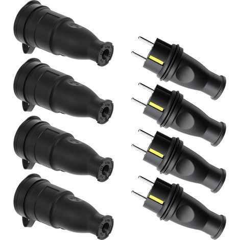 8 Pcs Fiche De Contact De Protection 250v, Kit Fiche Mâle Prise Femelle 16A, Ip44 Fiche D'alimentation Étanche, Fiche Femelle Prise Electrique, Kit De Fiches De Sécurité En Caoutchouc Pour L’Extérieur (1/5)