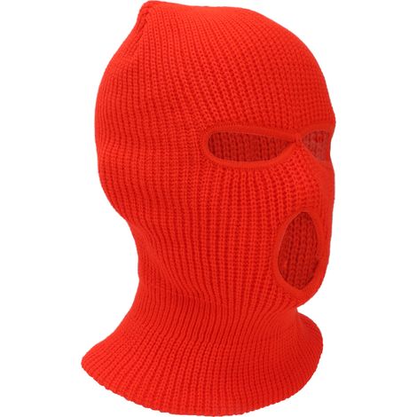 Masque intégral tricoté à 3 trous pour l'hiver, coupe-vent et chaud, idéal pour les sports de plein air comme le ski et autres activités de plein air. Couleur orange fluorescent. (1/5)
