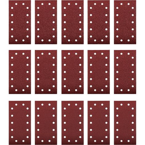 Lot de 15 papiers abrasifs pour ponceuse orbitale (230 x 115 mm, grain 40/80/120, 14 trous)