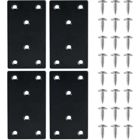 4 Pièces Équerre Fixation Plate Plaques de Réparation en Acier Inoxydable Plaques Perforées avec VisEquerre Métal, XU, 48971.8mmPlaque Acier Noir,pour la Réparation Réparation Connexion Meubles -
