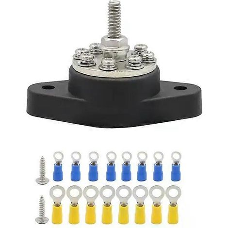 Bornier à 8 voies pour camping-car et yacht - M6 avec 2 vis M5x20 et 16 bornes - Noir (1/5)