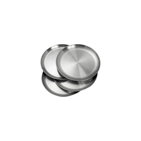 Assiette ronde - Lot de 4 assiettes à fond plat - Acier inoxydable résistant - Diamètre 26 cm - Lavable au lave-vaisselle (1/5)