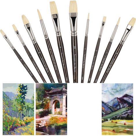 Pinceaux à manche court en soies de sanglier couleur café, ensemble de 10 pièces pour peintres (peintures à l'huile et acryliques), ensemble de 10 pièces pour peintres (pinceaux à manche court en soie (1/3)