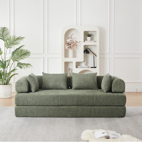 Sofá cama modular 4 en 1 de chenilla verde, respaldo ajustable, 200 x 95 x 68 cm (1/5)