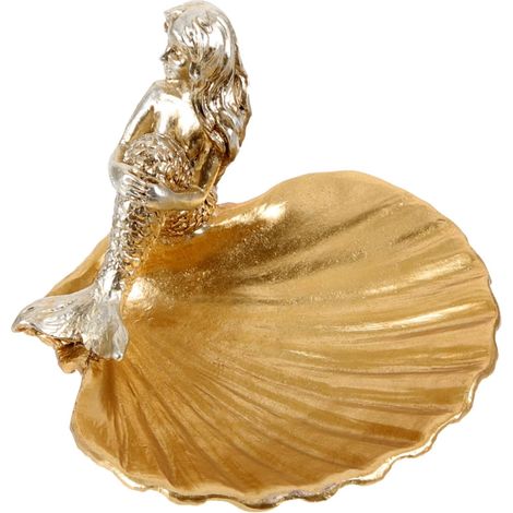 Plateau Porte-bijoux Sirène en Résine Dorée, Plat à Bibelots Décoratif, Accessoire Rangement Bijoux pour Maison, Style Océanique Chic, Format Moyen (1/5)