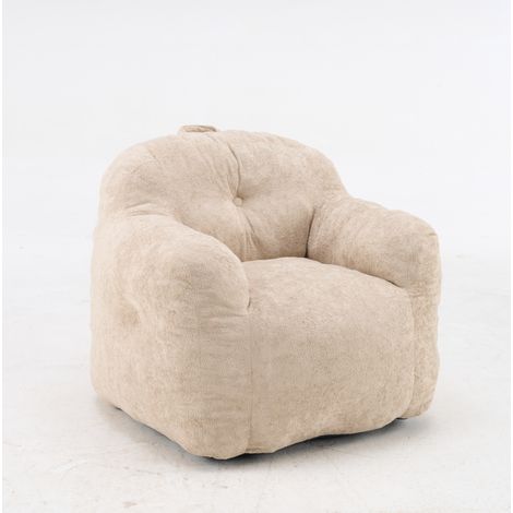 Poltrona a sacco beige in tessuto effetto peluche con braccioli e imbottitura in schiuma sminuzzata (1/5)