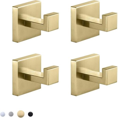 Lot de 4 crochets à serviettes en acier inoxydable SUS304 en nickel brossé - Support mural pour salle de bain, cuisine, hôtel - Fixation murale (or brossé) (1/5)