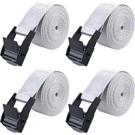 Sangle d'Arrimage 25 mm Sangle de Serrage 2 ou 4 Pièces Courroie à Boucle de Presse pour Moto Voiture Fixation Bagage (3 m, A - Gris - 4 Pièces) (1/5)