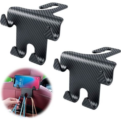 AHLSEN Crochet Appuie-Tête De Voiture Universel - Crochet de Voiture pour Support D'appui-tête, Avec Support de Téléphone pour Téléphone/Sac à Main, Accessoires de Voiture Universels Auto (Noir)