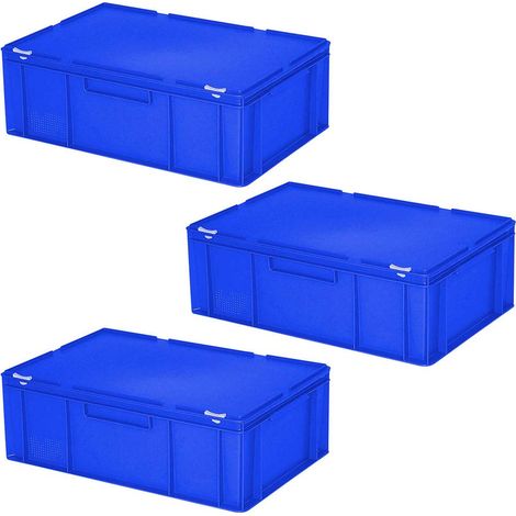 BRB 2 Deckelbehälter mit Scharnierdeckel und Schiebeverschlüssen, LxBxH 600x400x230 mm, blau
