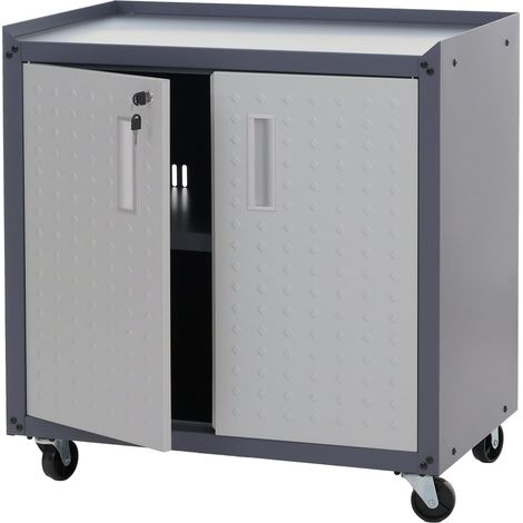 Rollschrank HHG-336, Werkstattwagen Rollwagen, abschließbar Rollen 2 Staufächer Stahl 80x77x50cm hellgrau/dunkelgrau (1/5)