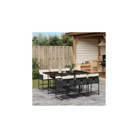 Ensemble à manger de jardin coussins 7pcs Noir Résine tressée (1/5)