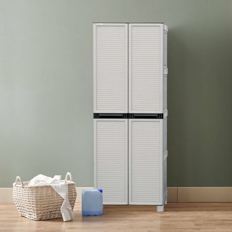 Dmora Armoire polyvalente extérieure ou intérieure, armoire à 1 portes et 3 niveaux en polypropylène, 100% Made in Italy, 70x39h172 cm, couleur gris clair, avec emballage renforcé (1/4)