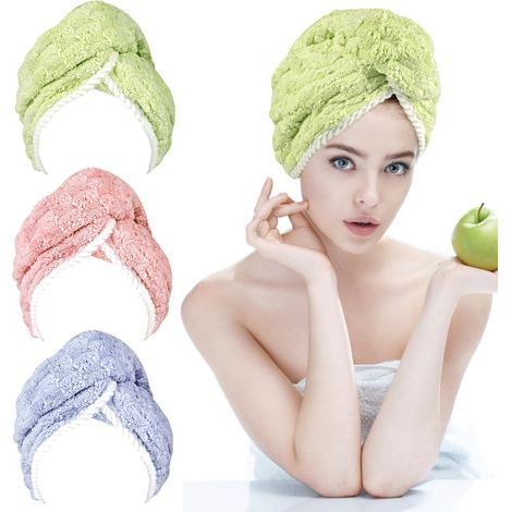 Ensemble trois serviettes microfibre cheveux bouclés avec boutons, 65x25 cm, extra épaisses séchage rapide, garçons/filles/enfants. (1/5)