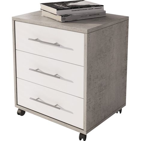 Cassettiera Pisano, 3 Cassetti, Apertura Scorrevole, Chiusura Scorrevole, 43x40x57h cm Grigio Cemento