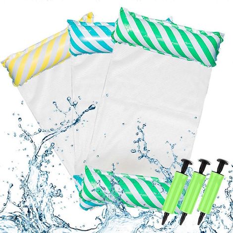 Lot de 3 hamacs gonflables flottants pour piscine, chaise longue, flotteur, idéal pour la piscine, l'extérieur et la plage - Style 3 (1/5)