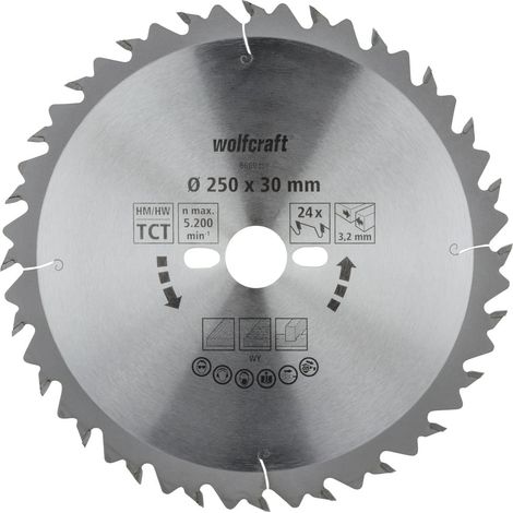 Wolfcraft Kreissägeblatt Serie Grün Ø 250 mm Bohrung Ø 30 mm feine Schnitte