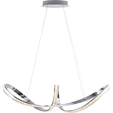 Pendellampe Hängeleuchte Wohnzimmerlampe Esszimmerleuchte Küchenlampe Deckenleuchte, Metall Chrom Kristall geschwungen, Simply Dim, LED 39W 3500Lm 3000K warmweiß, H 120 cm