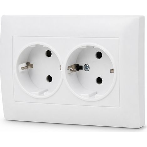 Prise électrique murale encastrable 10A blanche 2P ignifuge (1/5)