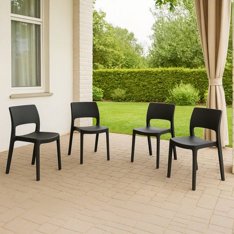 Dmora - 4er Set Gartenstühle Tropea, Gartensitz, Für drinnen und draußen, Stapelbar, Made in Italy, 50x51 h82 cm, Anthrazit (1/3)