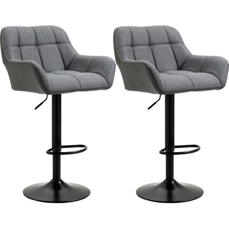 Tabouret de bar lot de 2, design rétro, réglable en hauteur, similicuir, aspect lin, gris + noir (1/5)