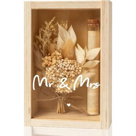 Cadeaux de mariage pour couple de mariés, 11 × 16 cm, cadeau d'anniversaire, cadeau de mariage, boîte en bois + fleurs séchées + tube à essai, cadeau en argent, cadeau d'anniversaire, pour cadeau (1/5)