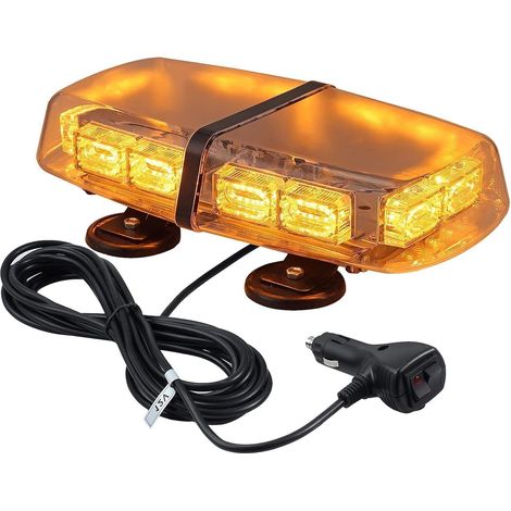 Gyrophare LED Orange 72 LEDs Base Magnétique 12/24V 36W IP65 Stroboscopique 5M Câble Allume-Cigare pour Camion Chasse-Neige Tracteur Chariot à Fourche (1/5)