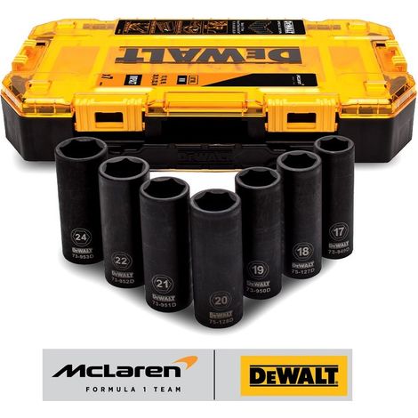 Dewalt McLaren F1 Impact Socket Set 7 Piece 1/2"" Wrench Drive Deep Sockets Case
