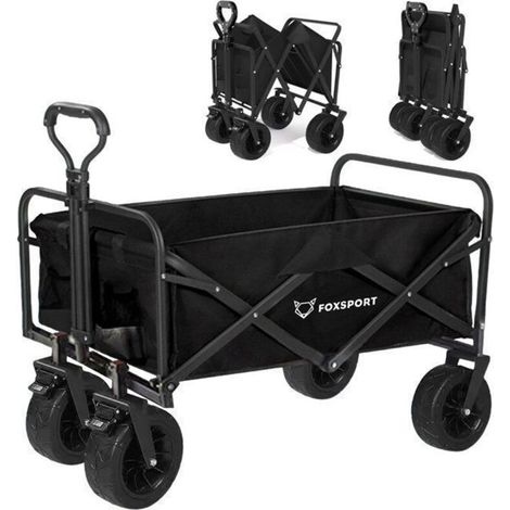 Chariot de jardin pliable 100 kg – Grandes roues tout-terrain – Poignée réglable – Dimensions 90x47x57 cm – Noir