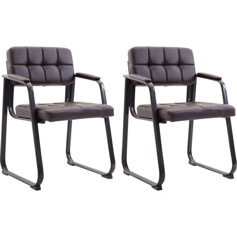 Juego de 2 sillas de oficina para visitas con reposabrazos, asiento de PVC marrón, estructura de metal negro 100003107 (1/5)