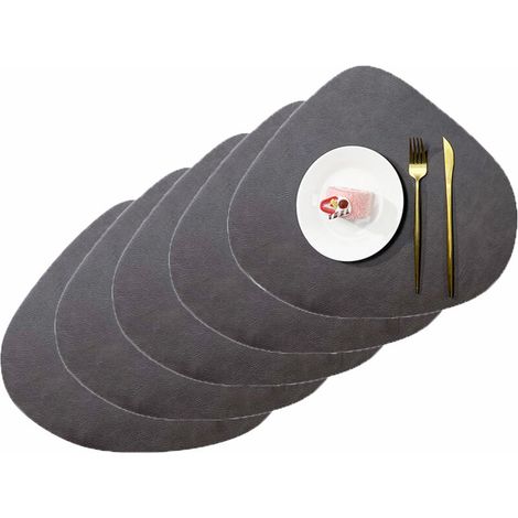 6Set de table en cuir en forme de larme Zhang Wen-Noir Brun+Noir - Tapis rond double face antidérapant lavable (1/5)